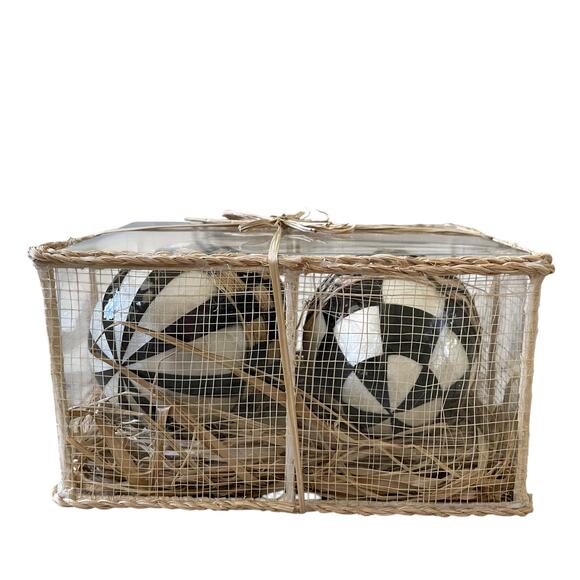 NEW MacKenzie-Childs Woodland Capiz Easter Eggs Set 2 Courtly Check & Stripes - Picture 4 of 5